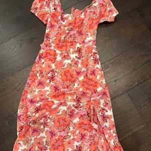 Hello Molly Pink Hawaiian Floral Midi Tie Back Dress